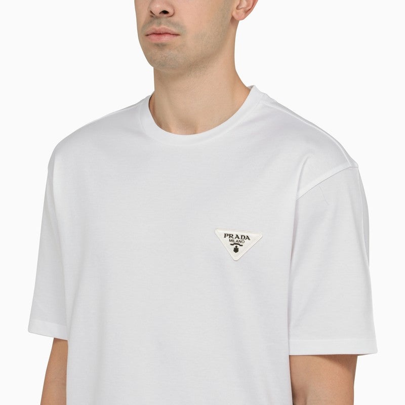 【関税＆送料込み】Prada Cotton Crew-Neck T-Shirt White Cotton T-shirt | PRADA