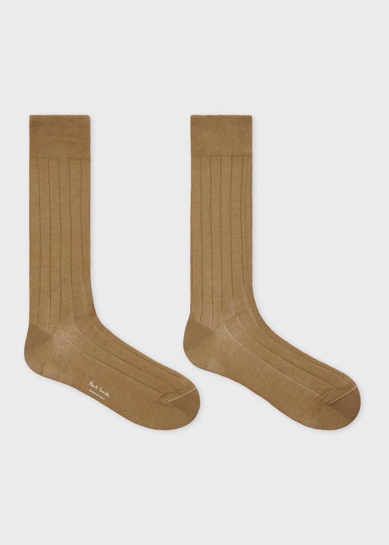 Paul Smith Light Brown Ribbed Cotton Socks outlook