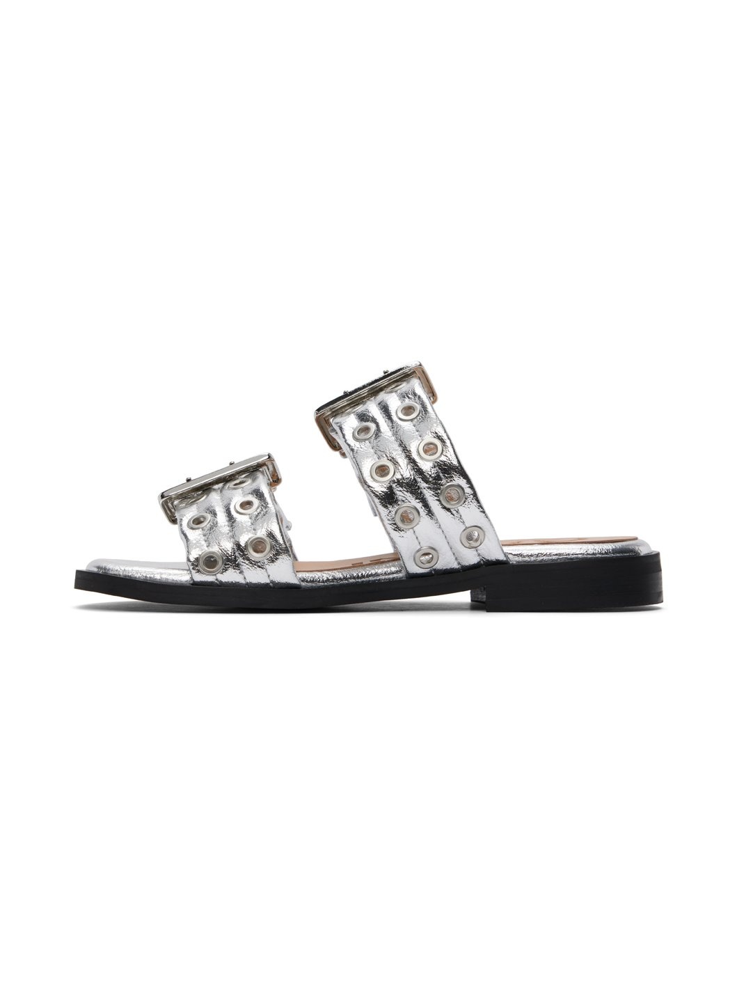 Silver Feminine Buckle Two-Strap Sandals - 3