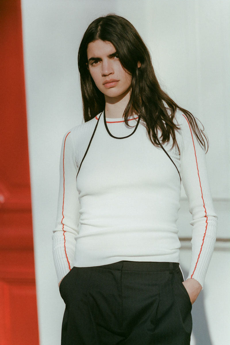 Fine Line Halter Top - Off White / Black - 8