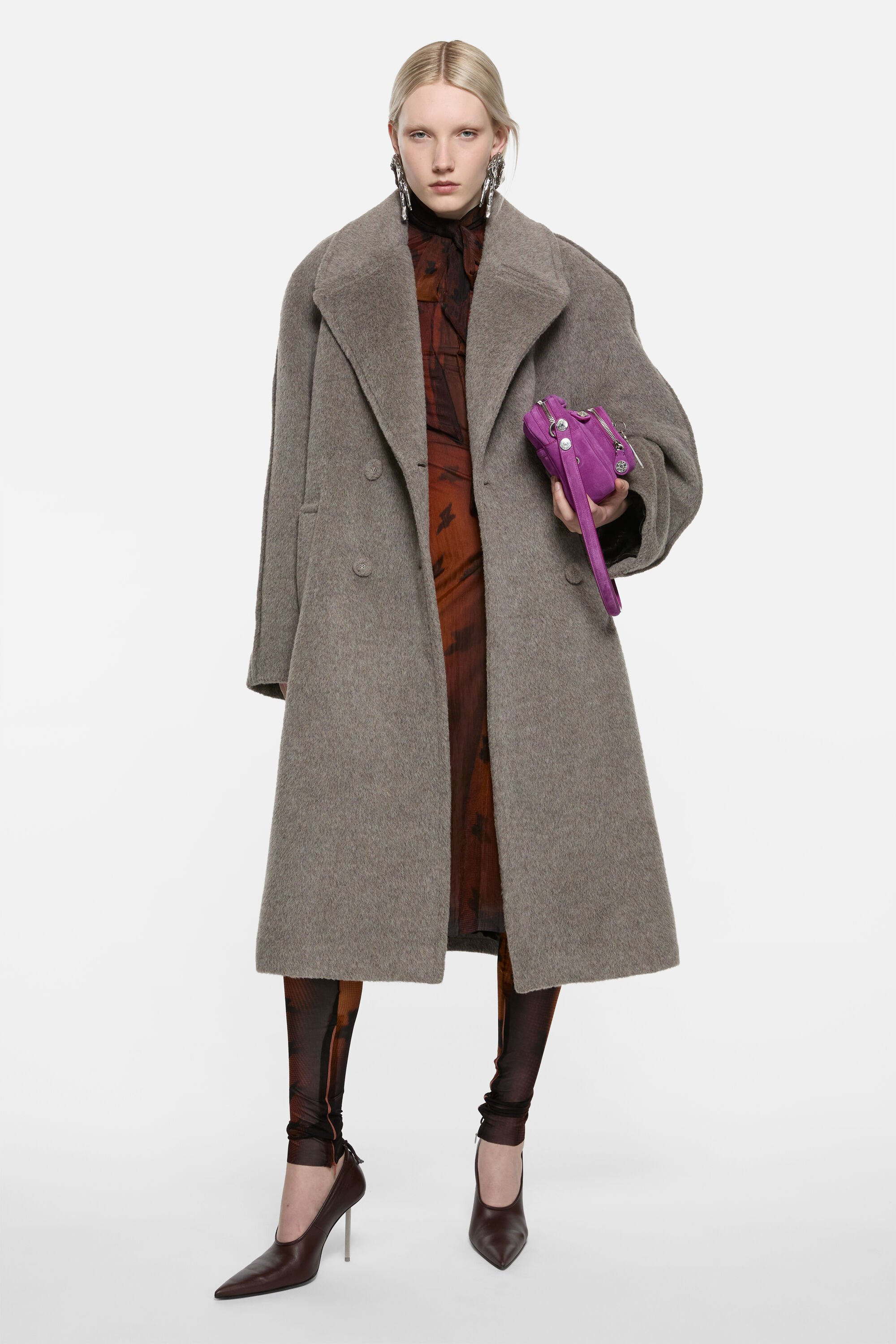 Double-breasted wool coat - Warm Grey Melange - 2