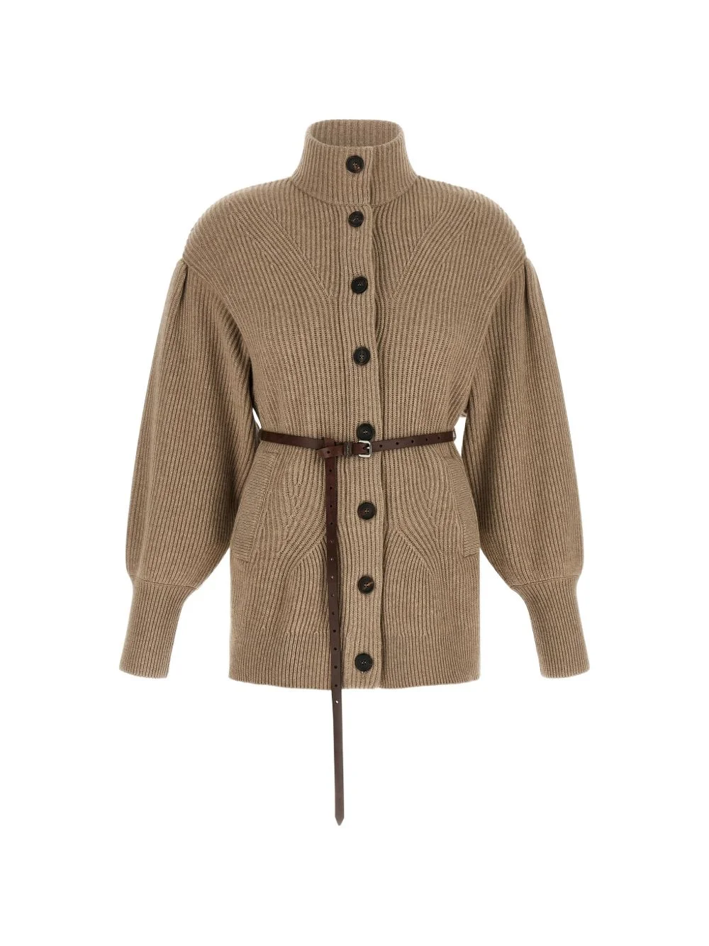 belted ribbed-knit wool cardigan - 1