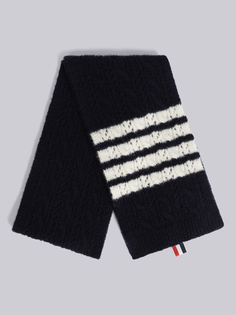 Hairy Silk Cashmere Cable Pointelle 4-Bar Scarf 3