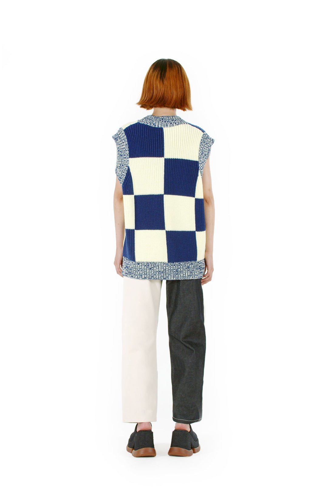 KNIT GILET / yellow & electric blue check - 3