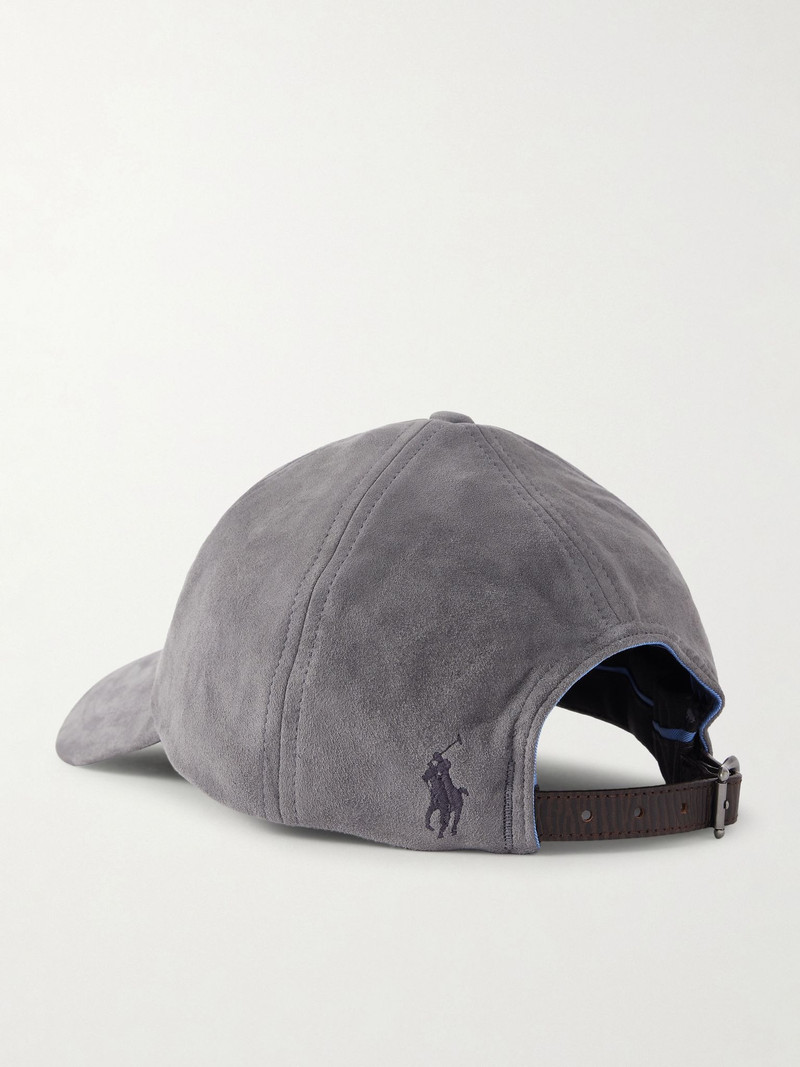 Logo-Embroidered Suede Baseball Cap Gray 4