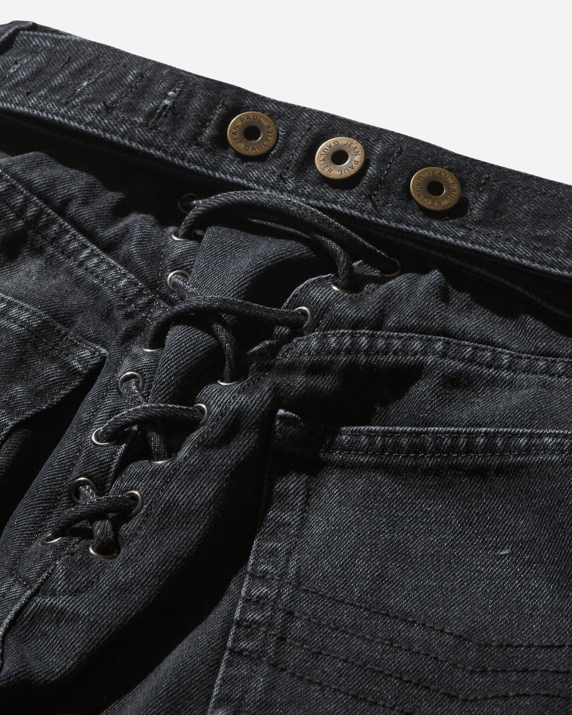 Women's Lace-Up Denim Pants Vintage Black - 3