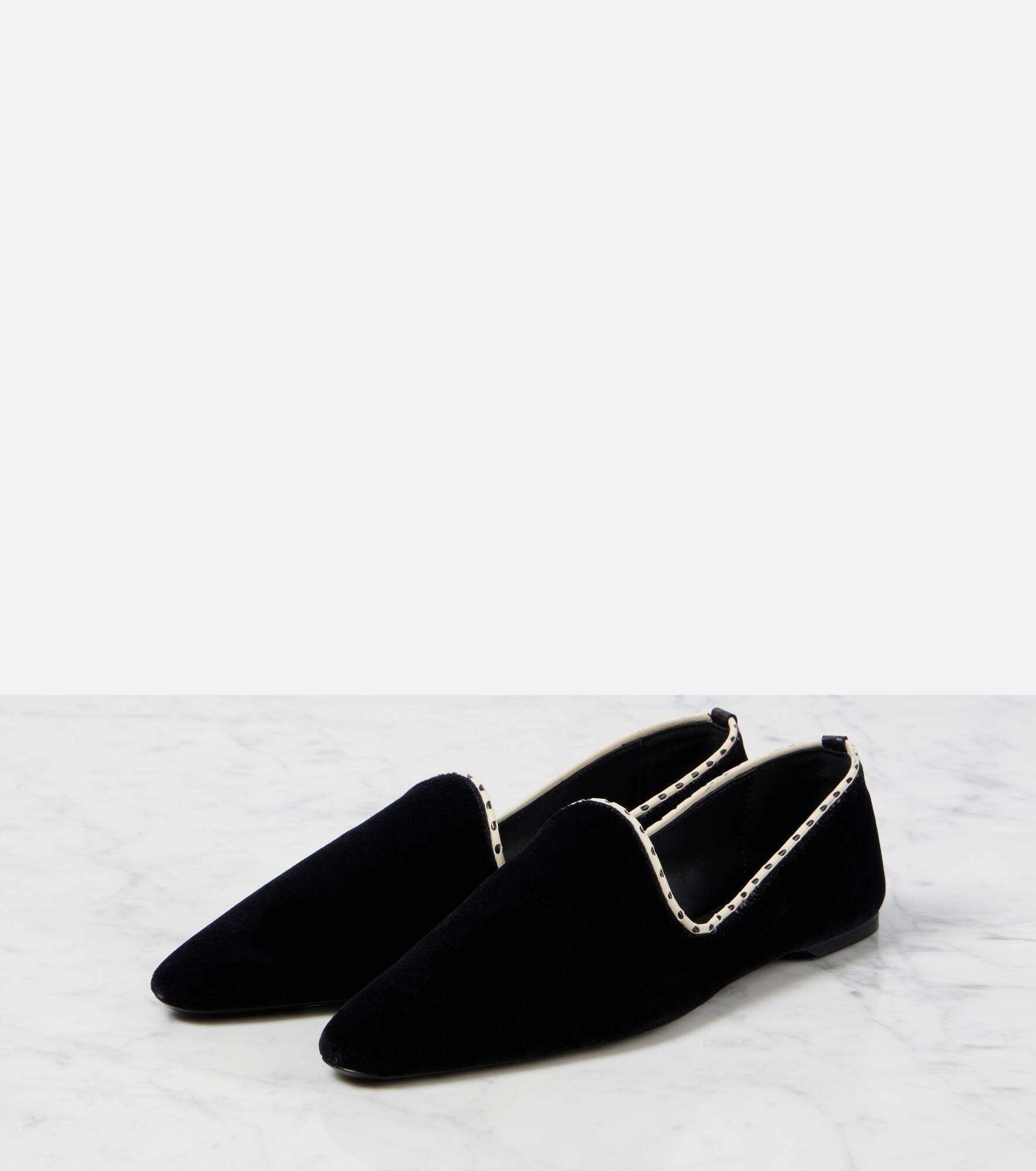 Leather-lined velvet slippers - 4