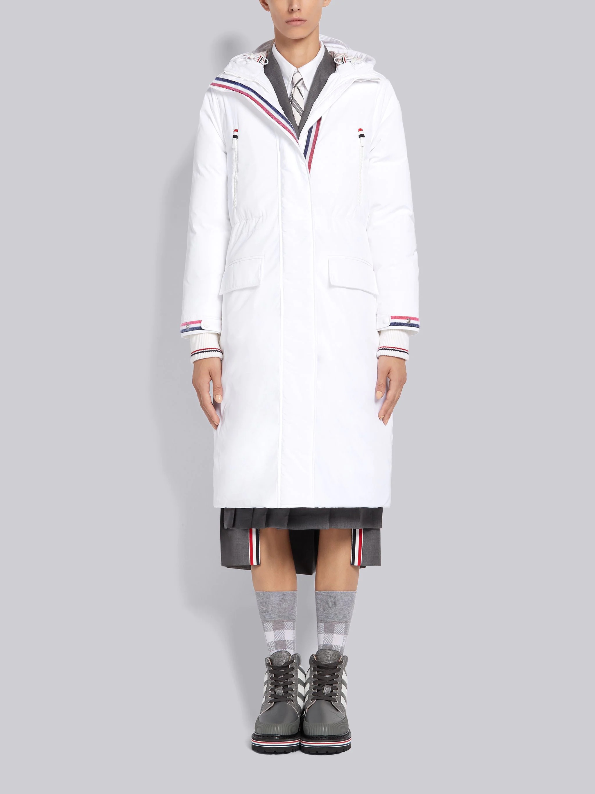White Down Filled Poly Twill A-line Hooded Parka - 1