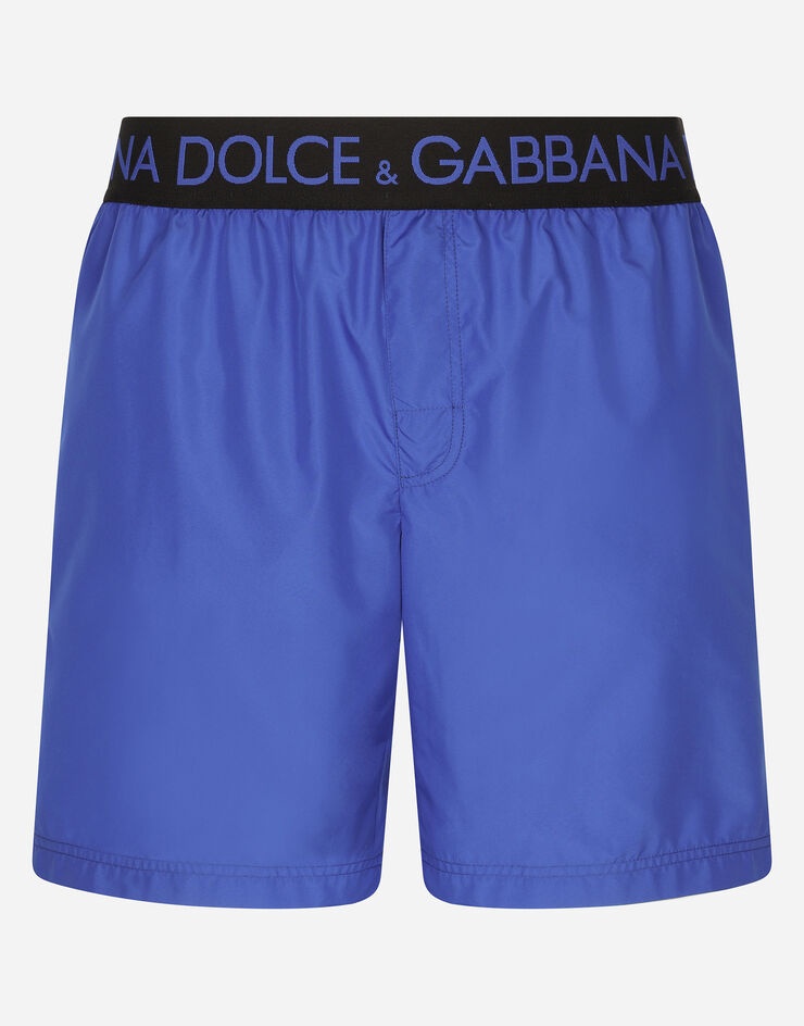 Mid-length swim trunks with branded stretch waistband - 2