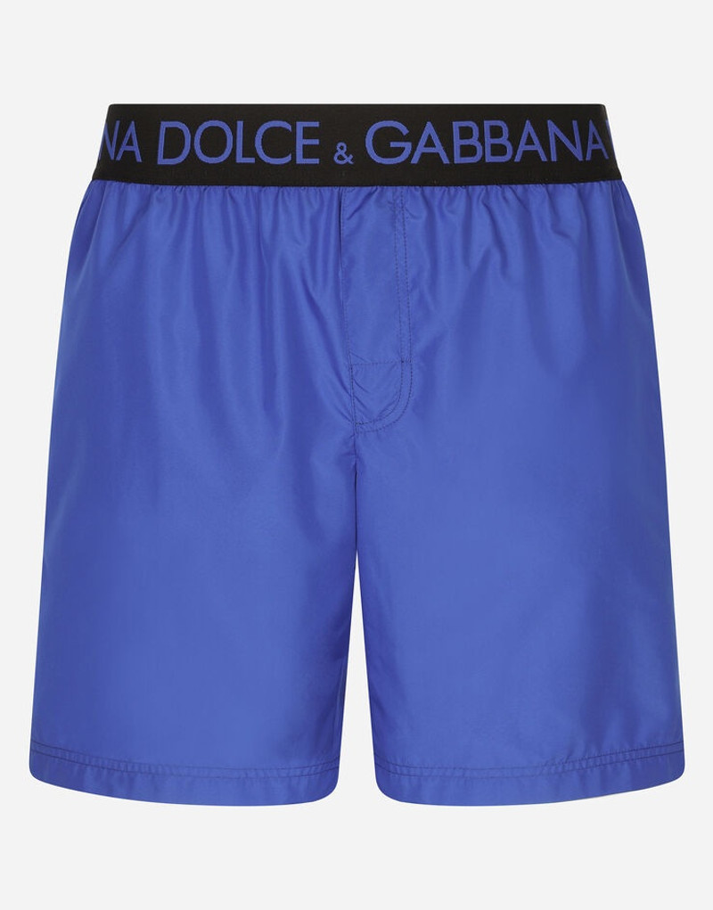Mid-length swim trunks with branded stretch waistband 2
