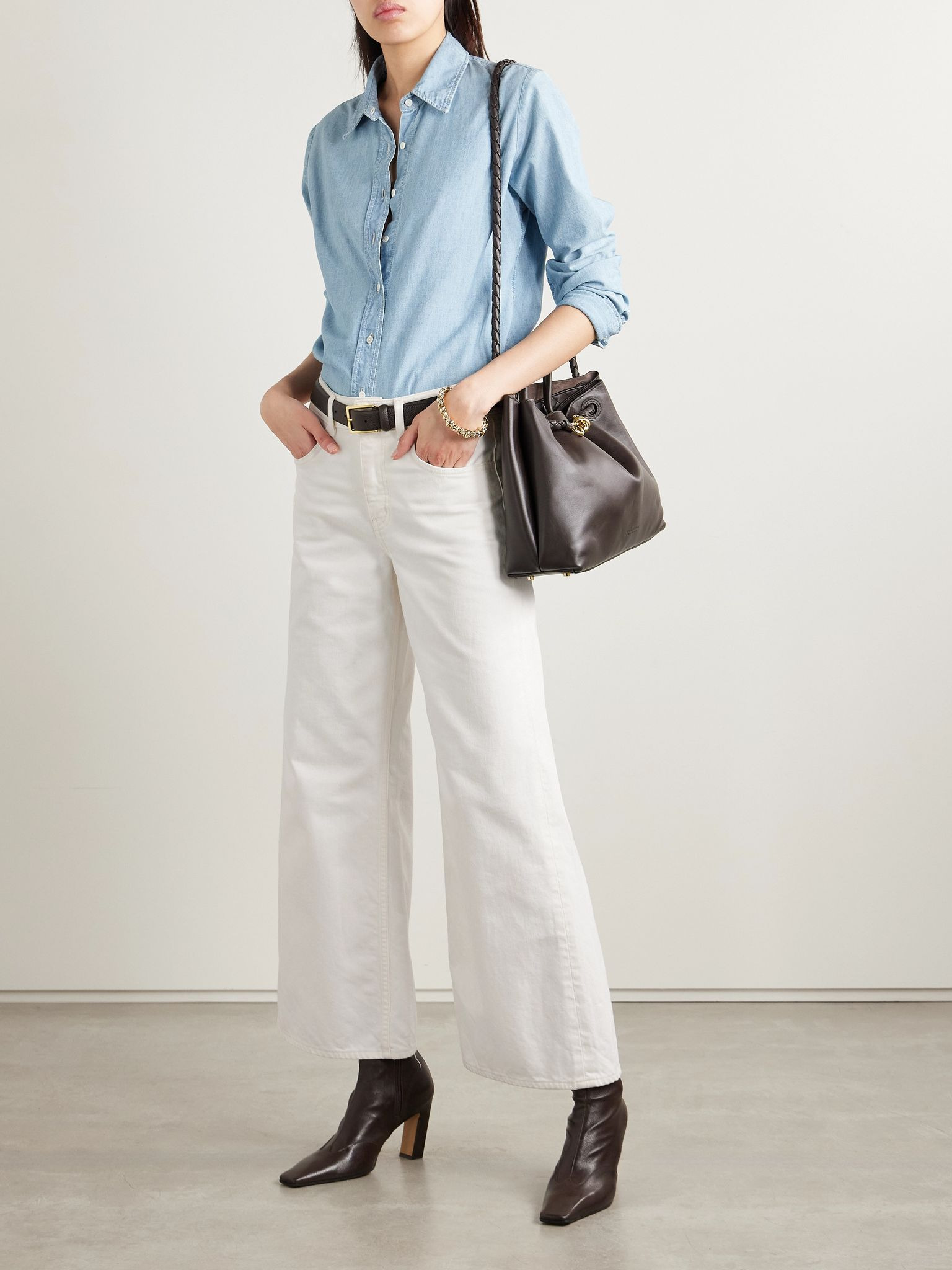 Marlene cropped high-rise wide-leg jeans Cream - 2