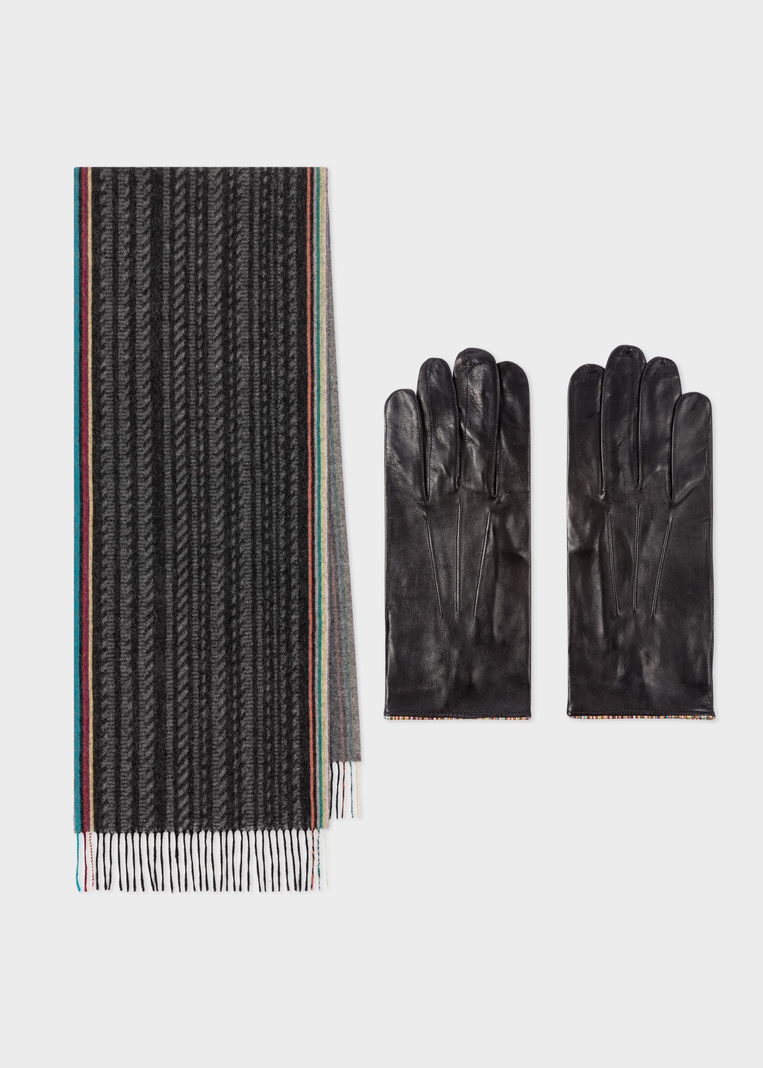 'Signature Stripe' Trim Leather Gloves & Wool Scarf Gift Set - 1
