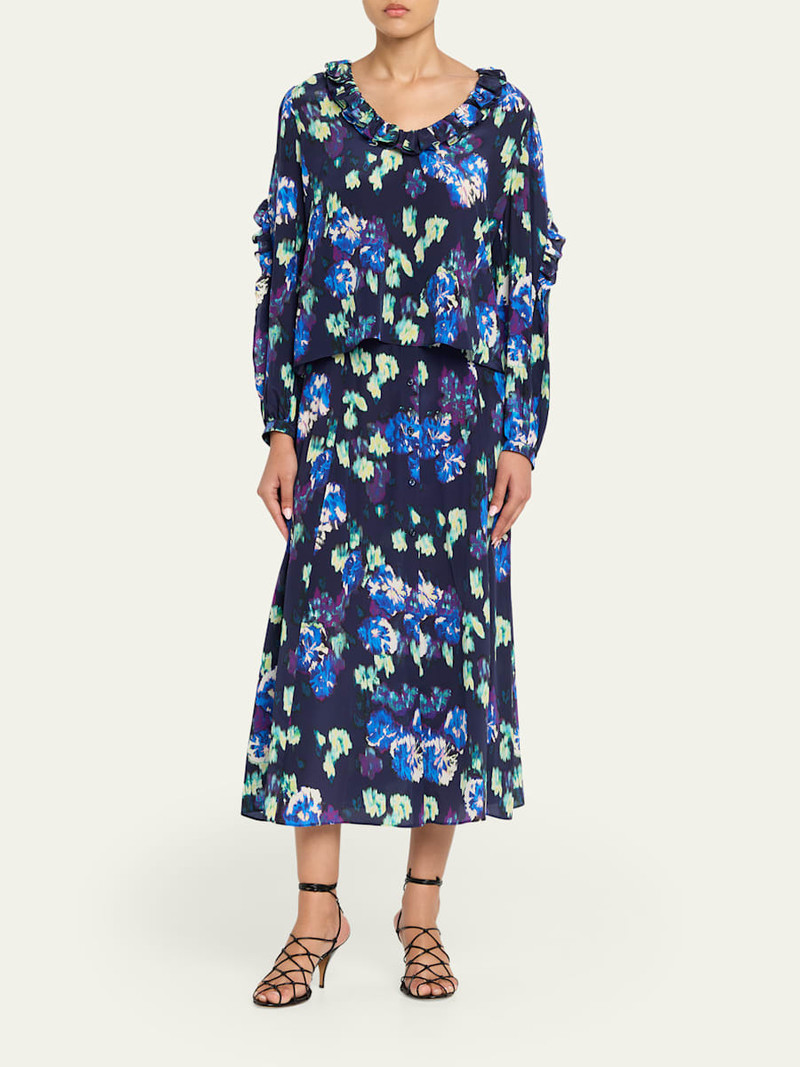 ULLA JOHNSON Marguerite Floral Silk Long-Sleeve Blouse outlook