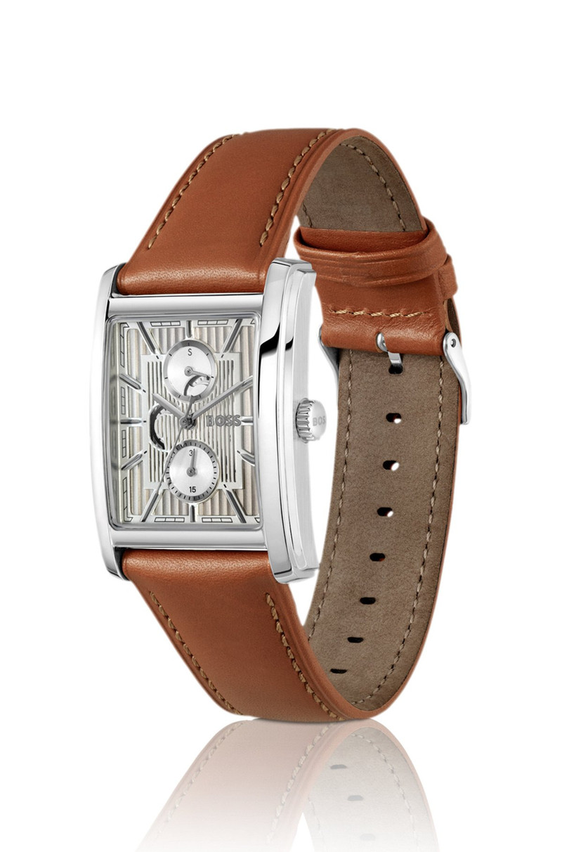 BOSS SILVER-TONE WATCH WITH TEXTURED SKELETON DIAL outlook