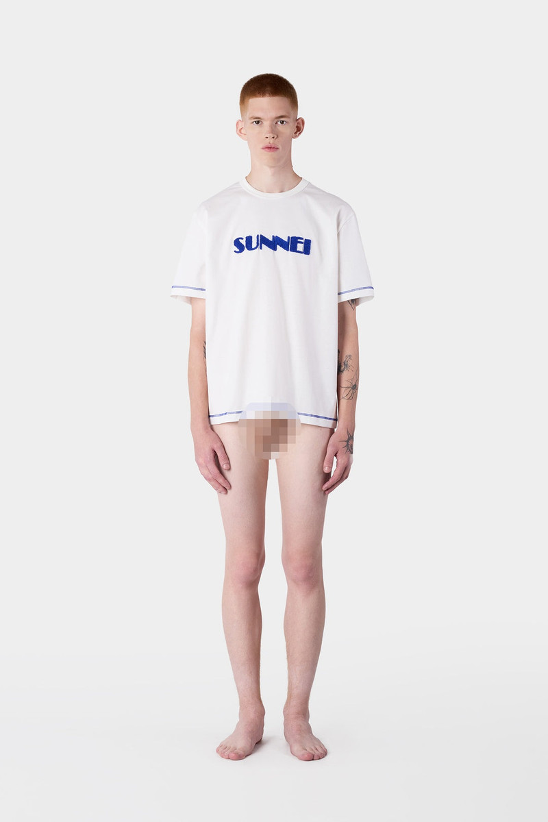 BIG LOGO BOUCLE CLASSIC T-SHIRT / off white & electric blue 4