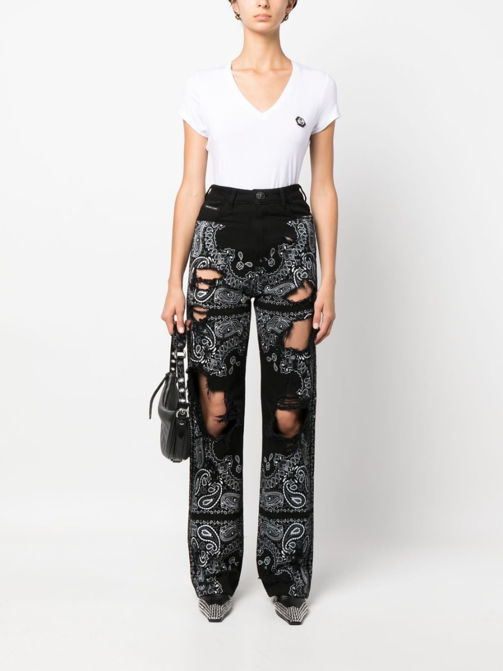 ripped paisley-print jeans - 2