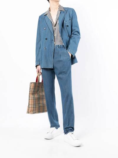 Brioni double-breasted denim blazer outlook