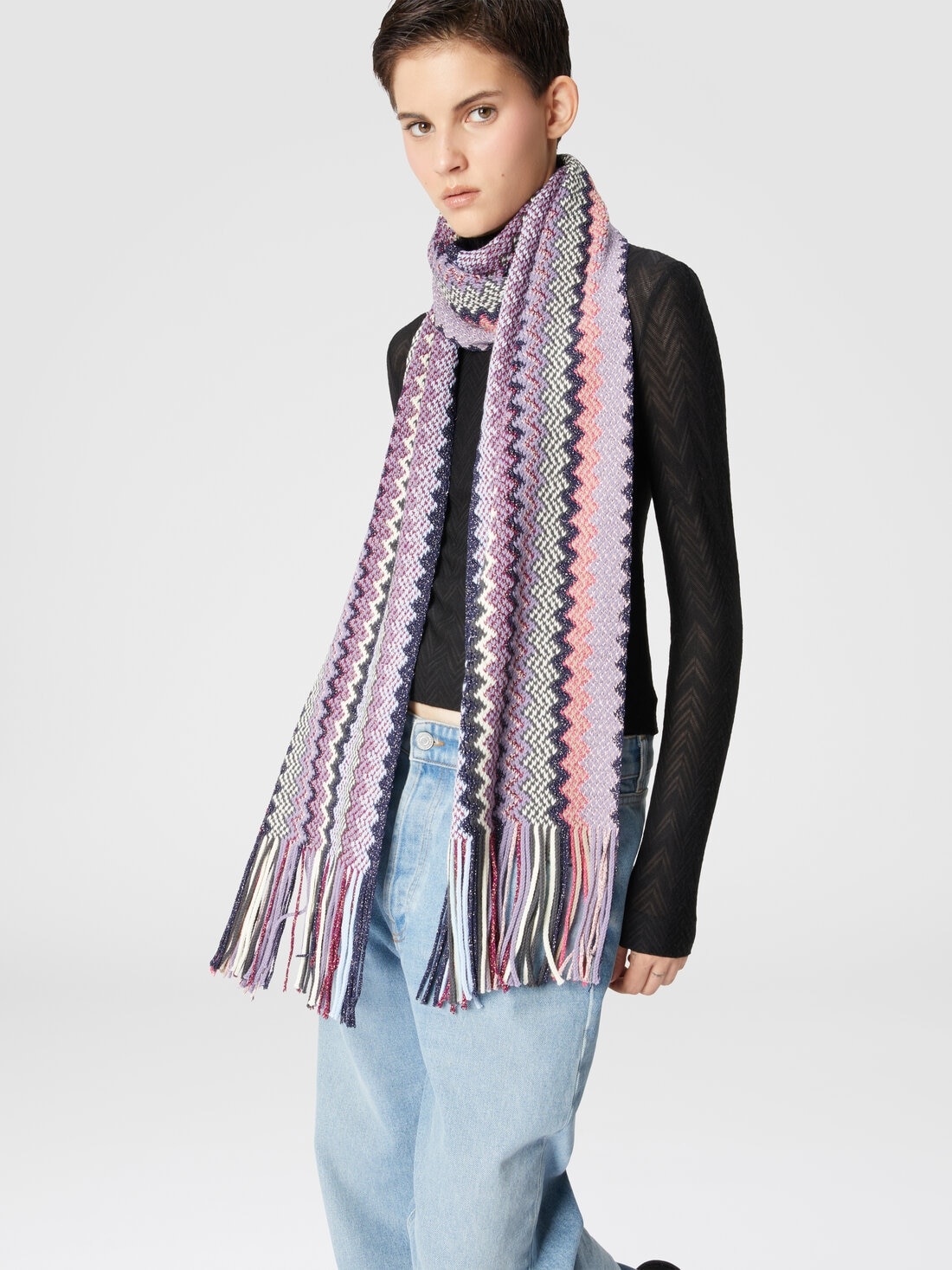 Wool and viscose lamé scarf - 3