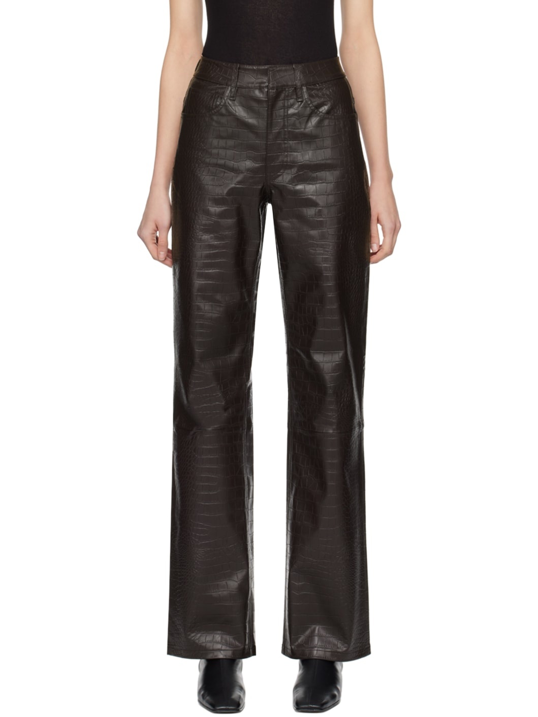 Brown Bonnie Faux-Leather Trousers - 1