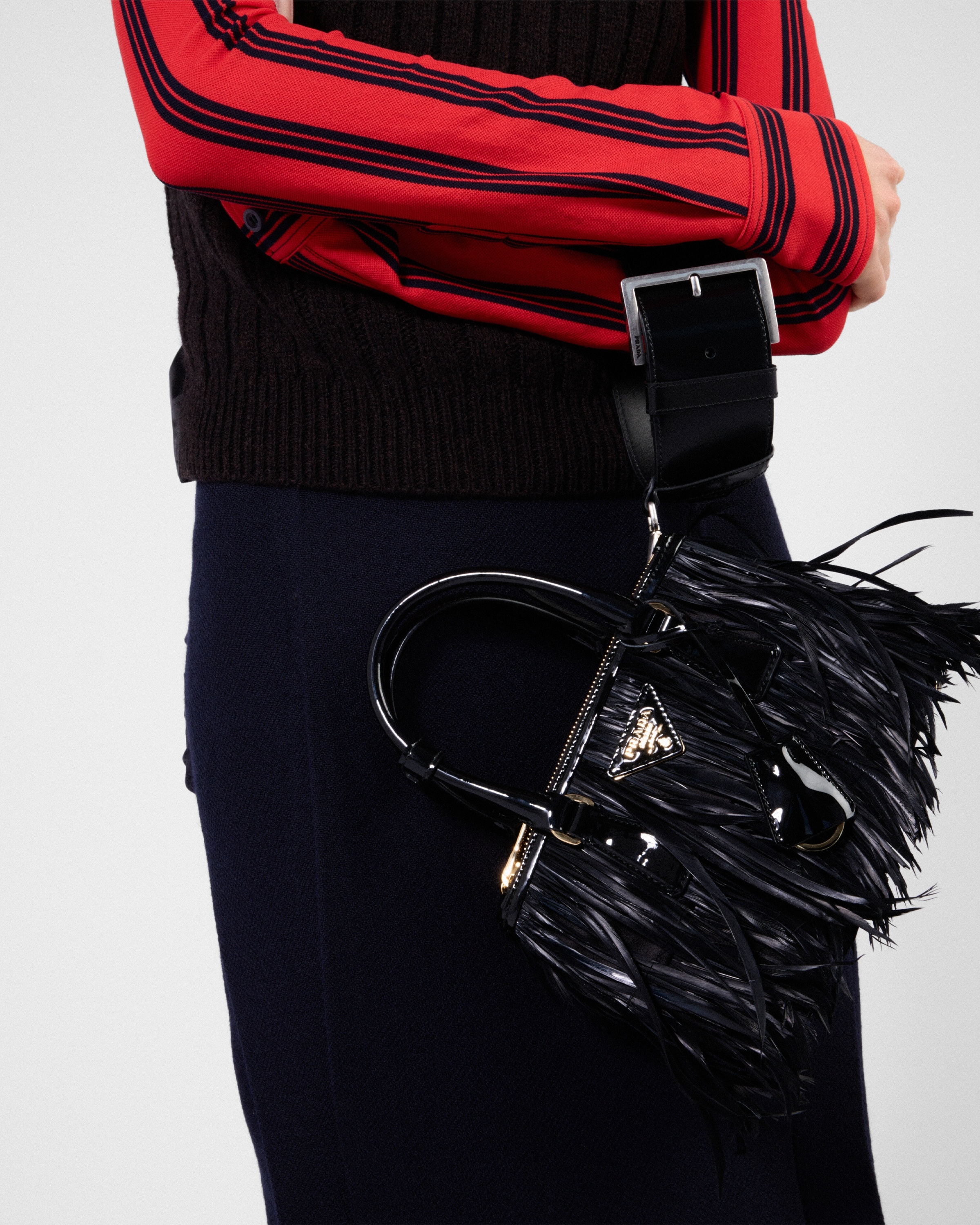 Prada Galleria mini-bag with feather trim - 8