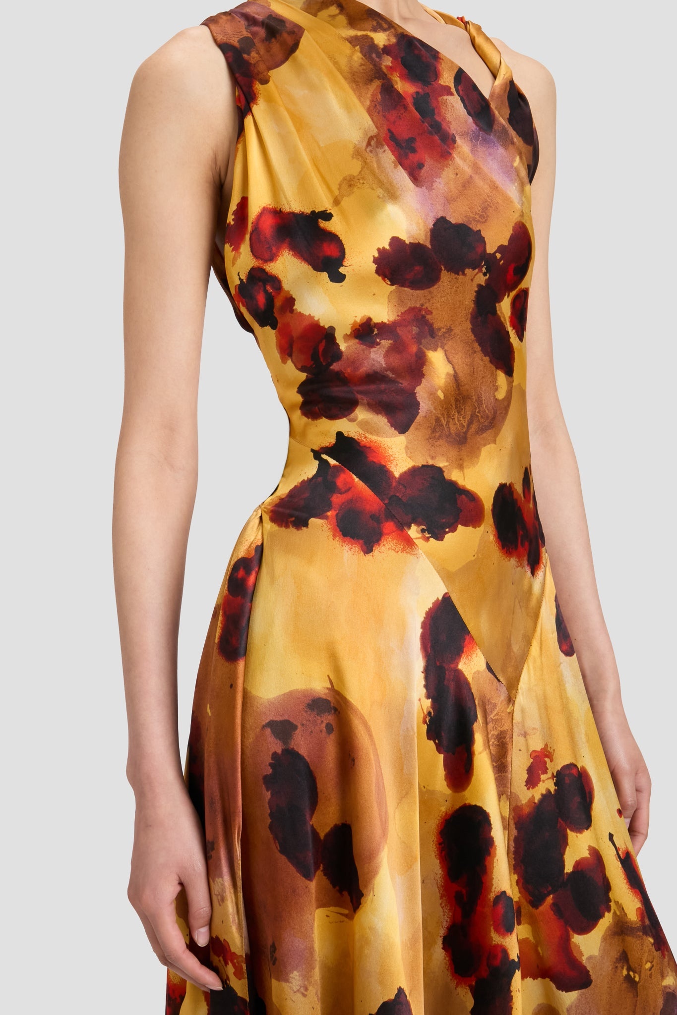Sleeveless Draped Midi Dress In Amber Floral Print - 5