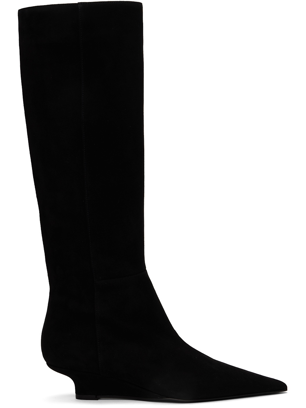 Black Sharp Suede Knee-High Boots - 1