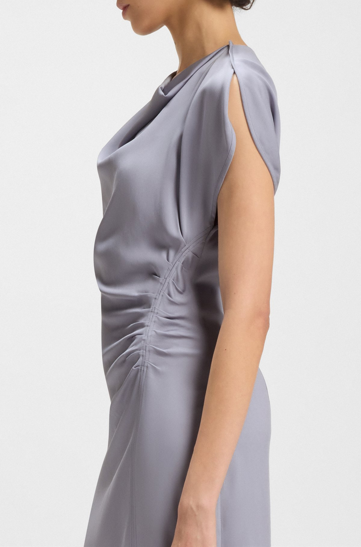 DRAPE-NECKLINE DRESS WITH GATHERED DETAIL - 6