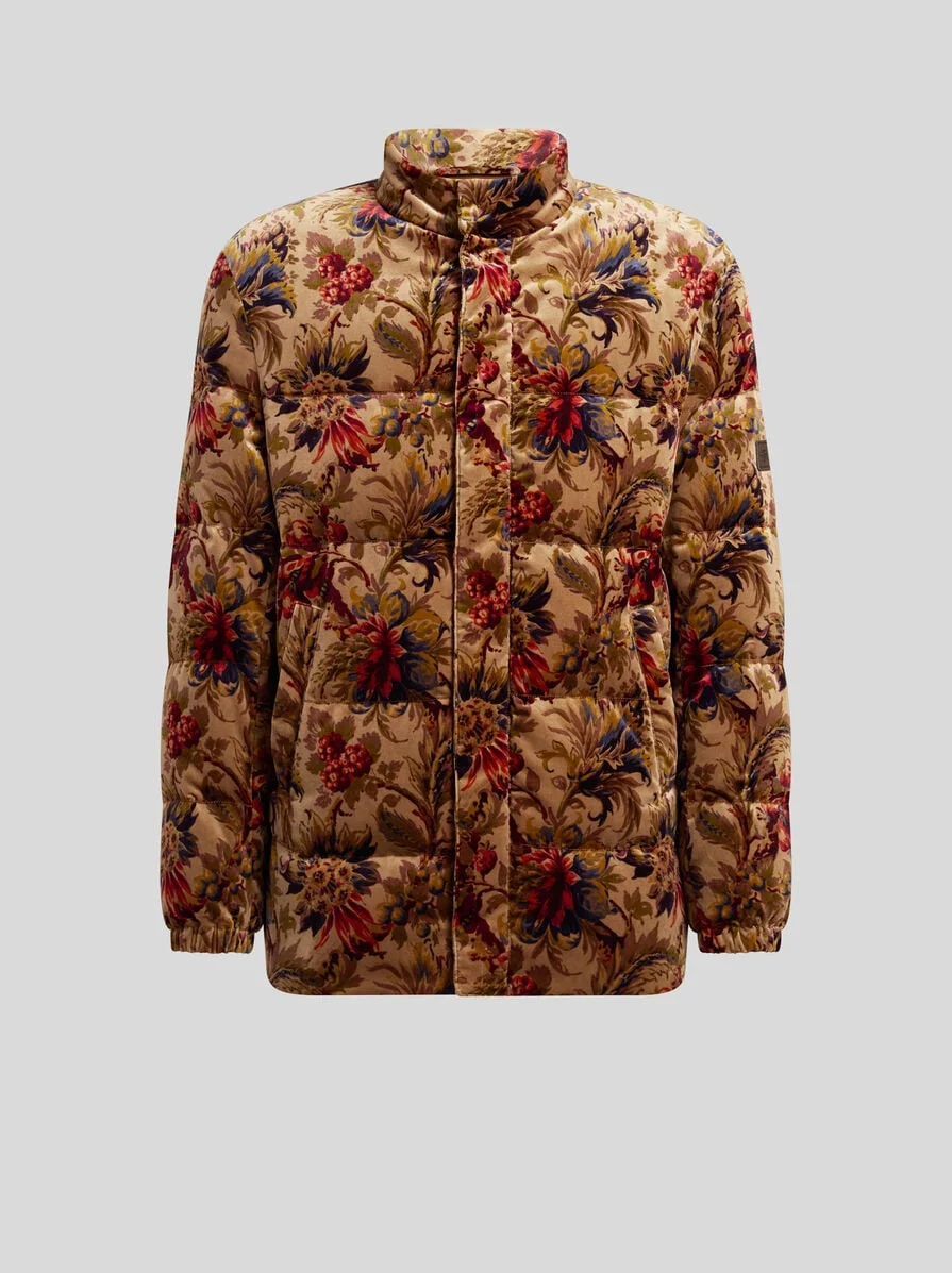 COTTON VELVET DOWN JACKET WITH FLORAL PRINT - 1