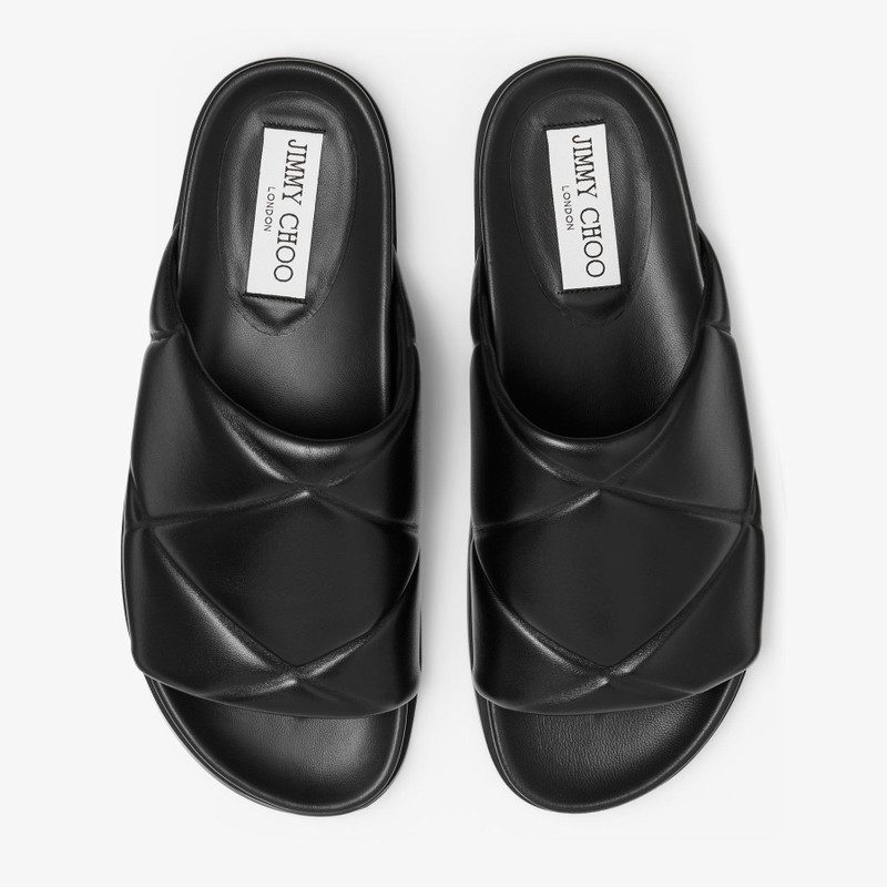 Sav Slide M Black Shiny Quilted Leather Slide 3