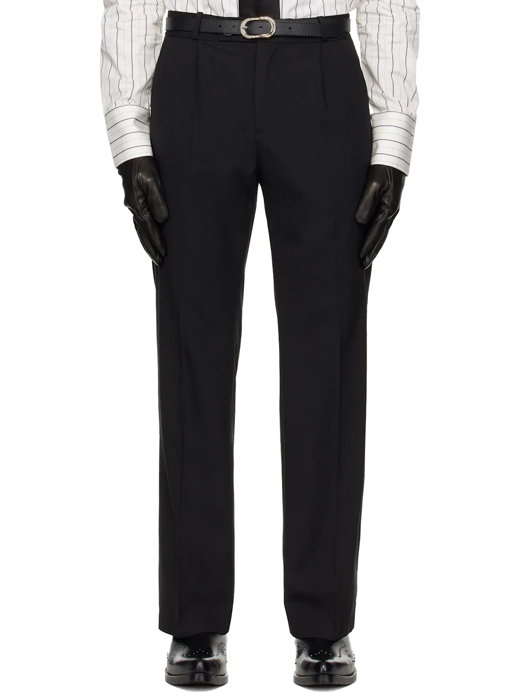 Black Pleated Straight Fit Trousers - 1