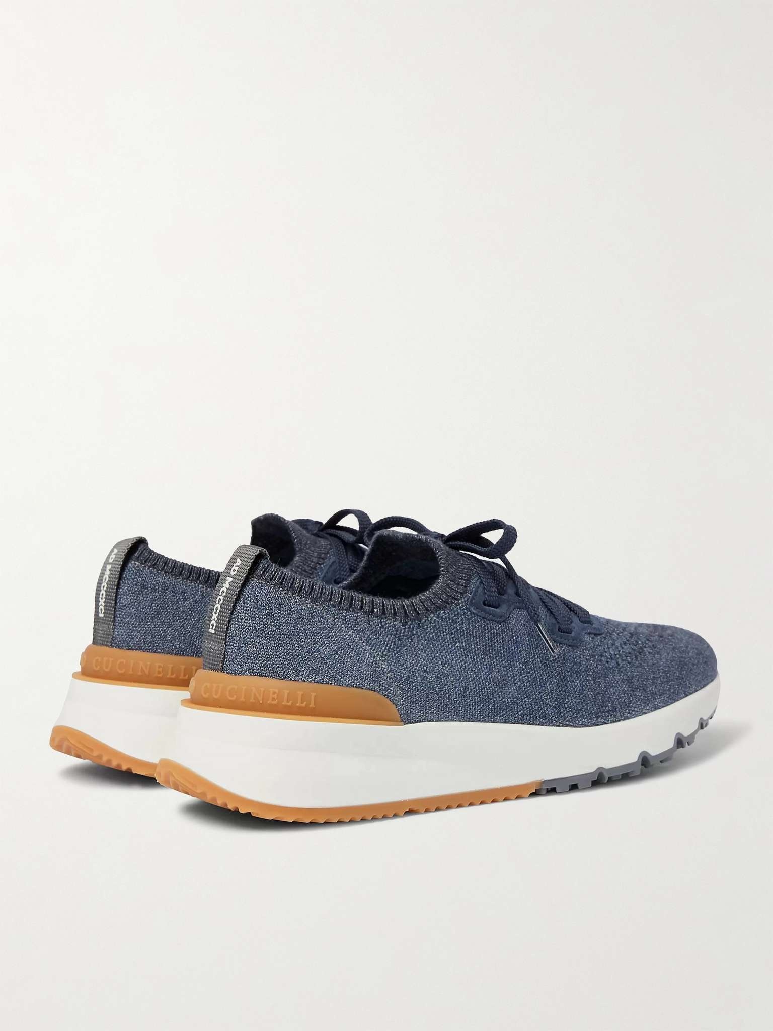 Leather-Trimmed Stretch-Knit Sneakers - 4