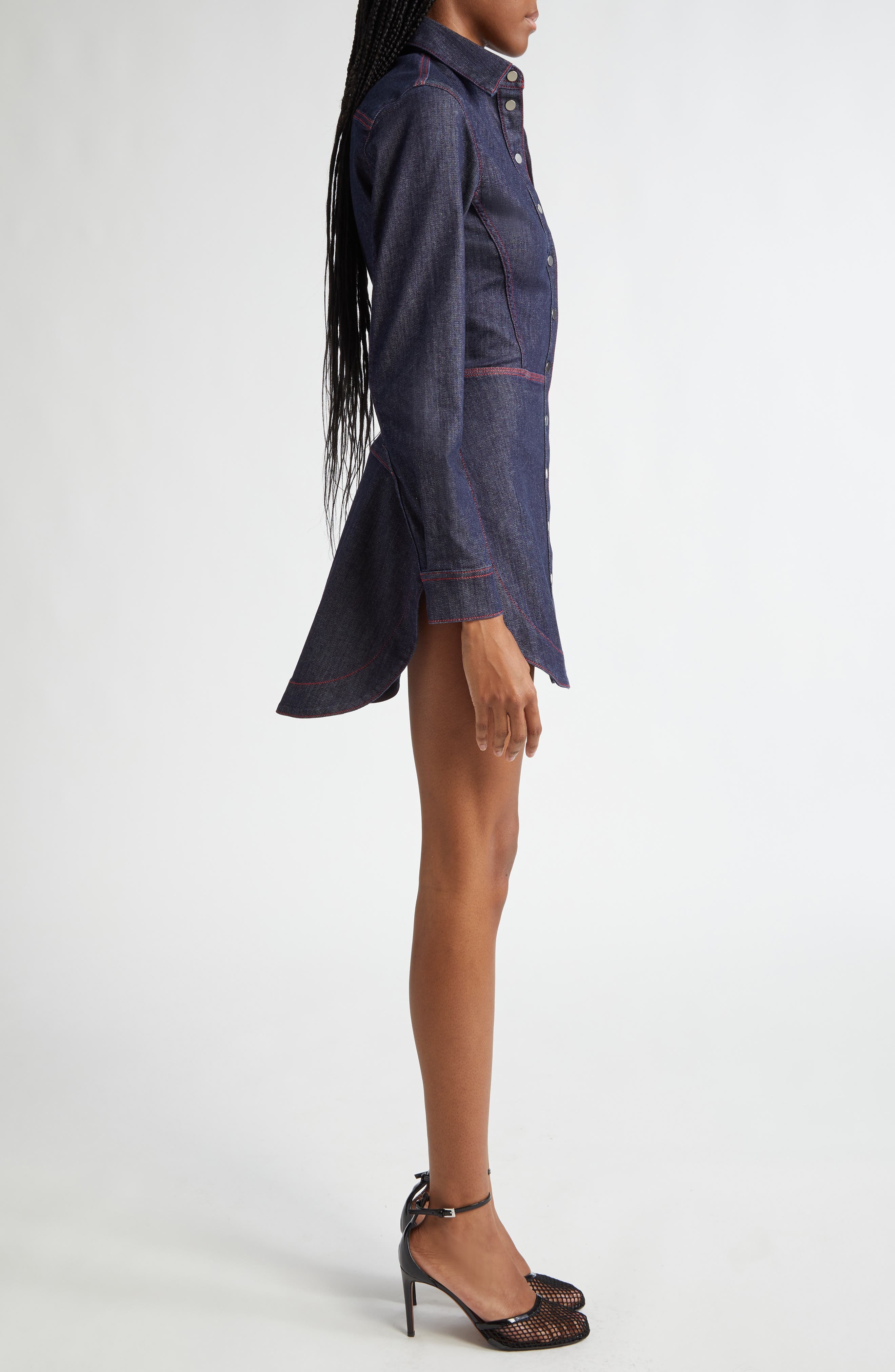 Alaïa Long Sleeve Denim Minidress in Bleu Fonce at Nordstrom - 3