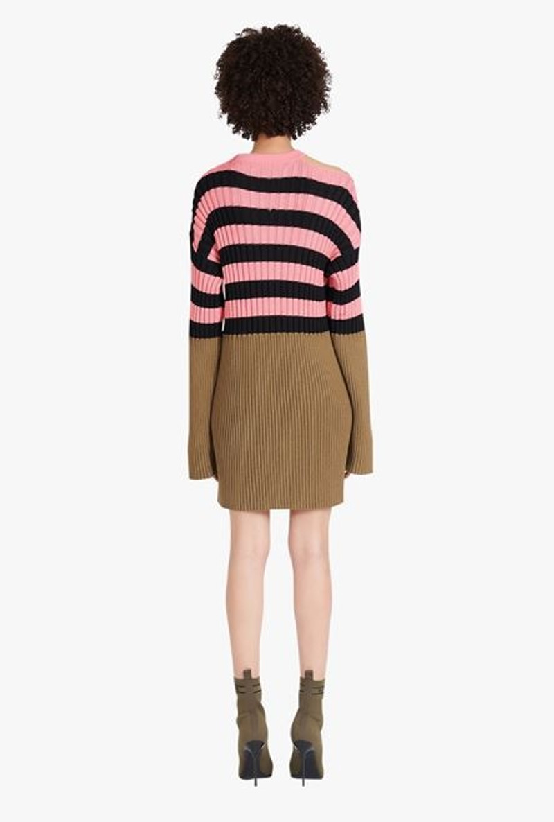 Salmon pink and black striped eco-designed wool dress 3