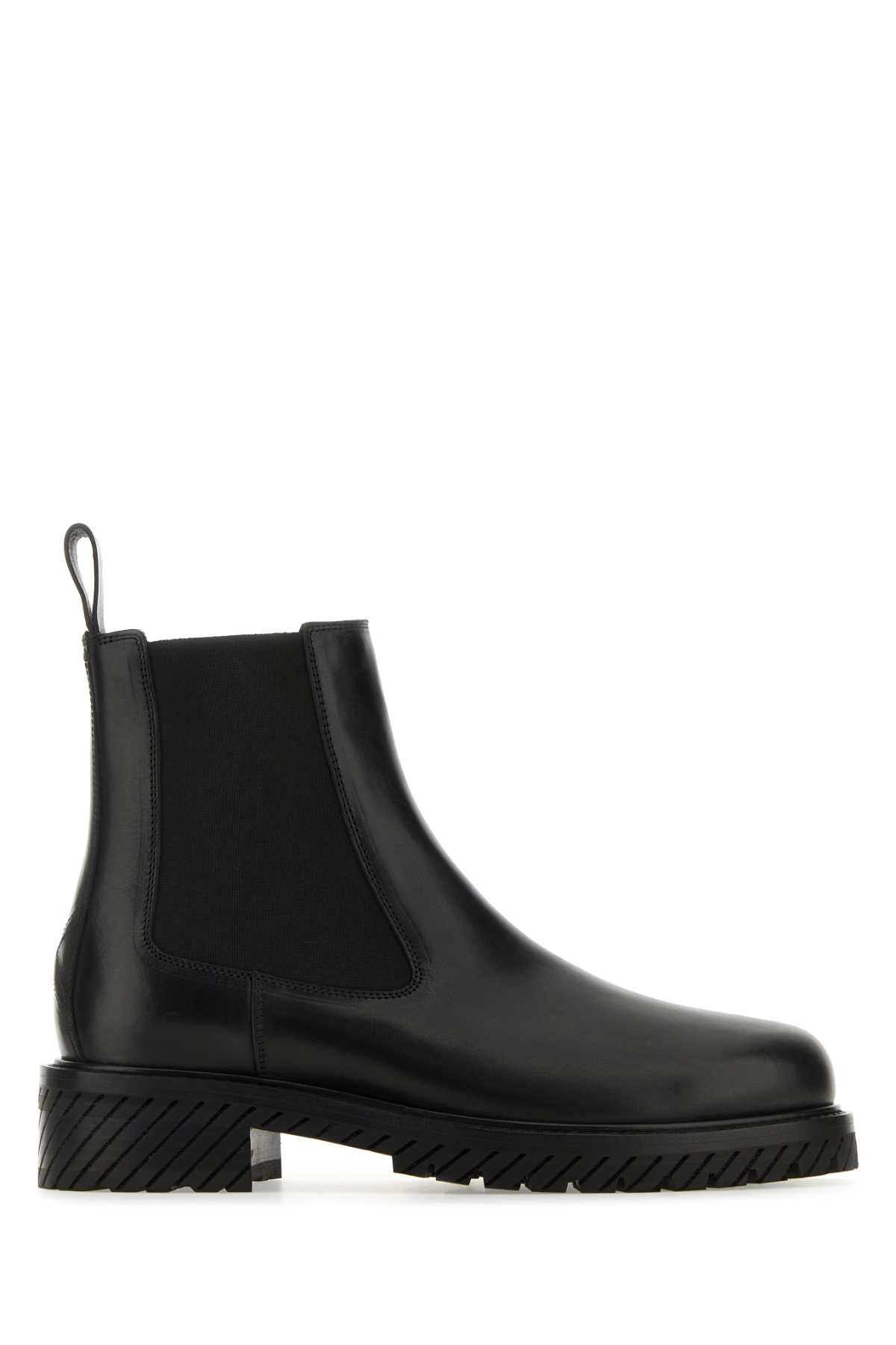 Off White Men Black Leather Combat Ankle Boots - 1