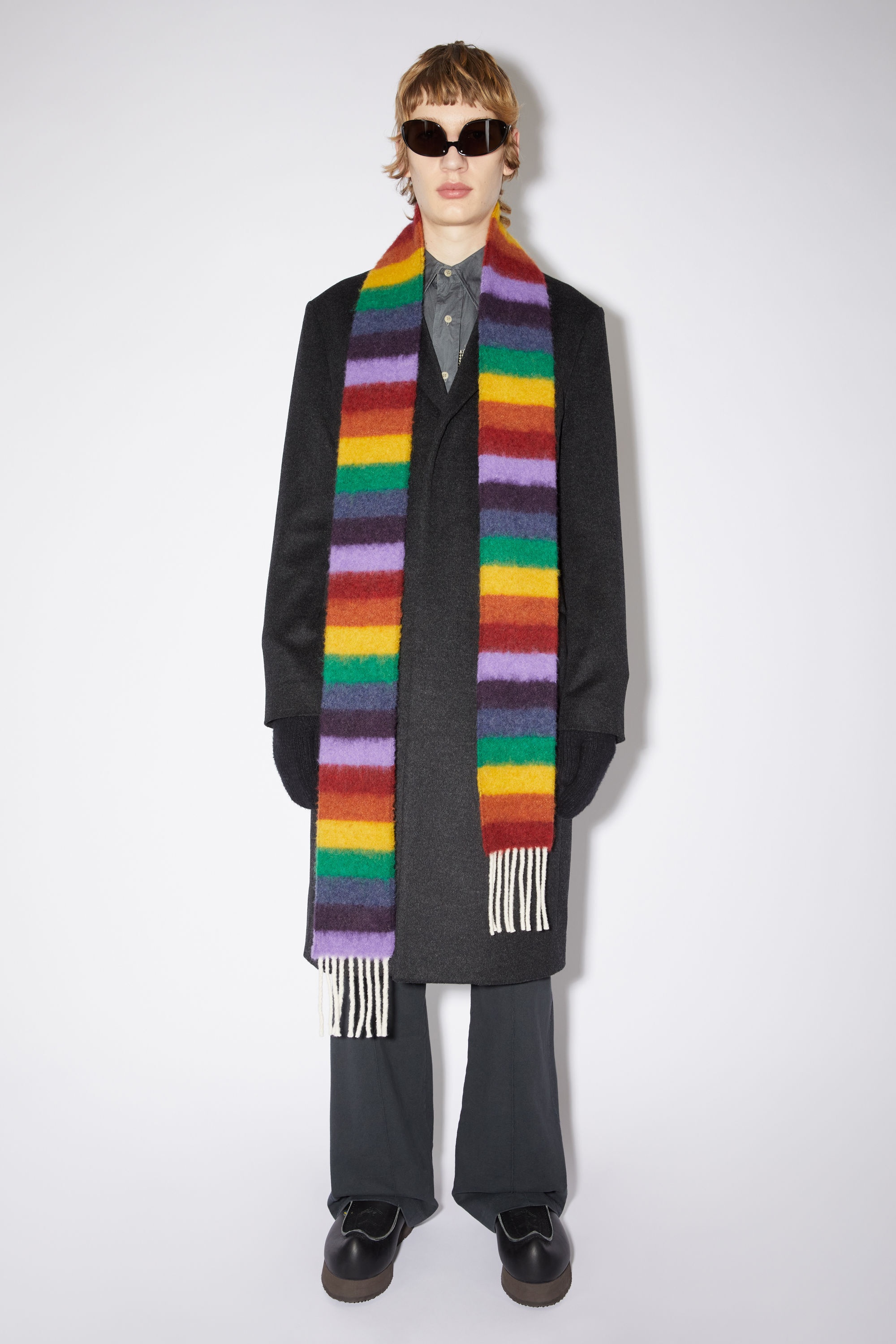 Wool-blend stripe long slim scarf - Yellow/purple/green - 3