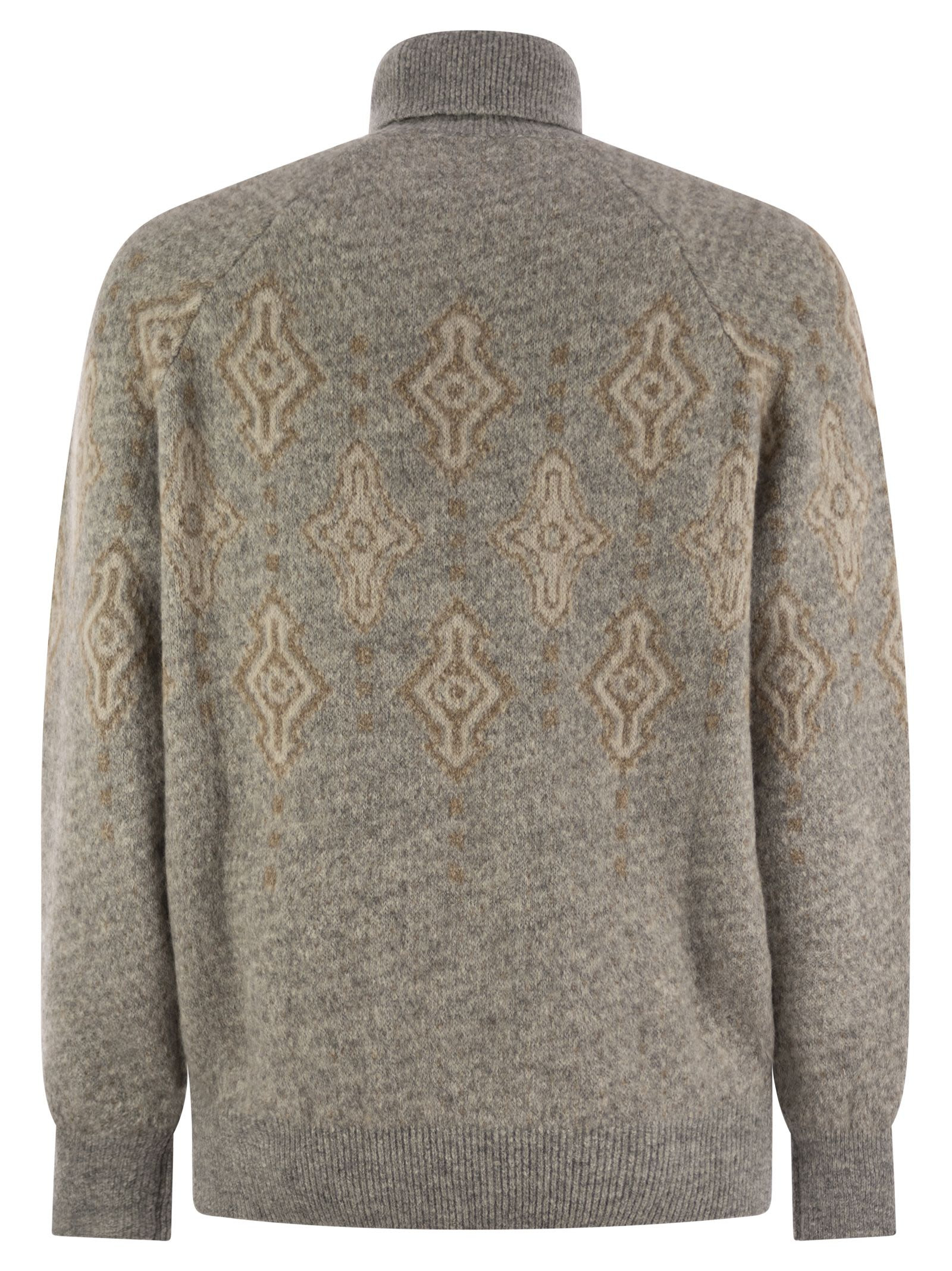 Brunello Cucinelli Men Geometric Jacquard Turtleneck Sweater In Alpaca, Cotton And Wool - 2