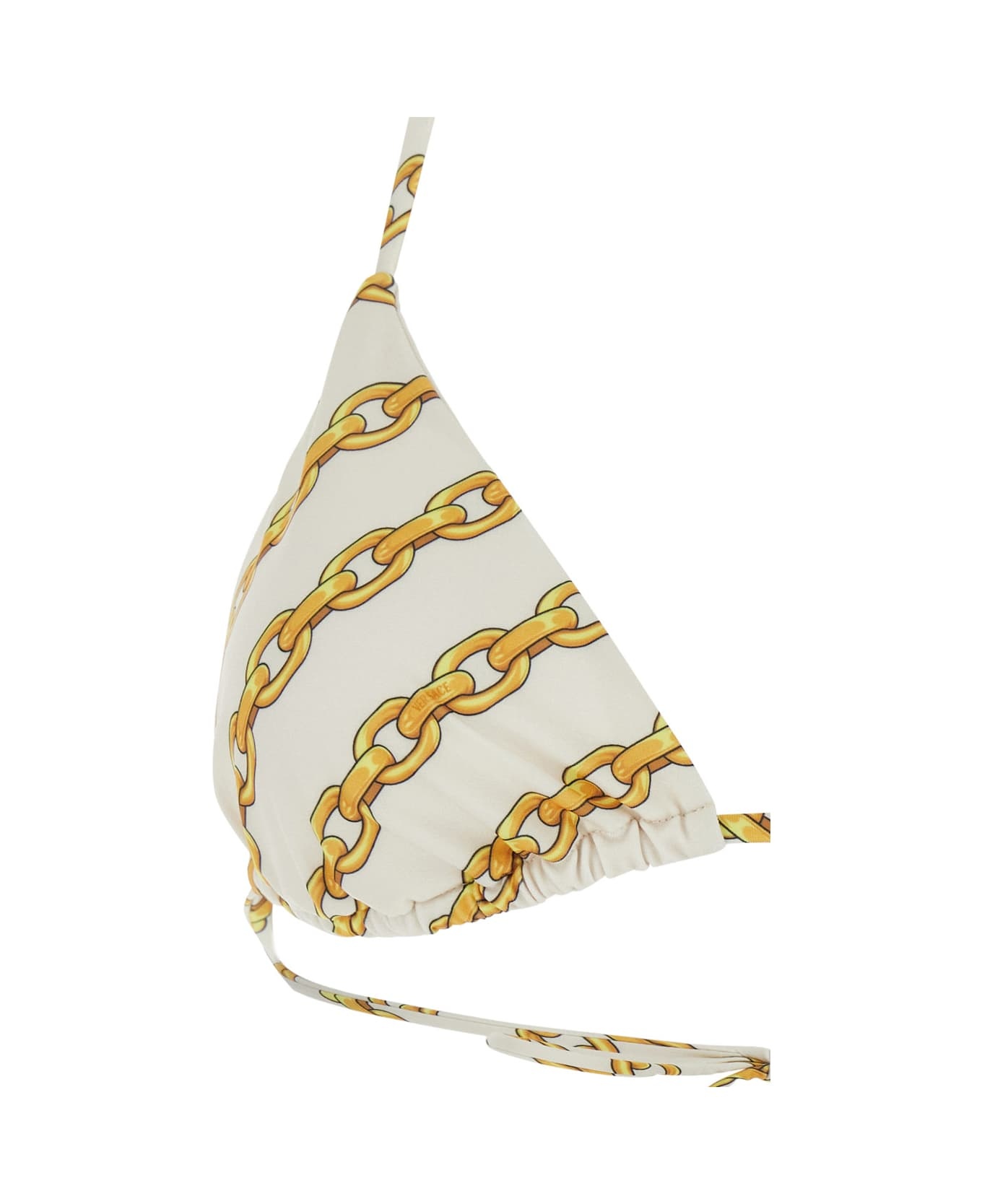 White Bikini Top With All-over Chain Print In Tech Fabric Stretch Woman - 2