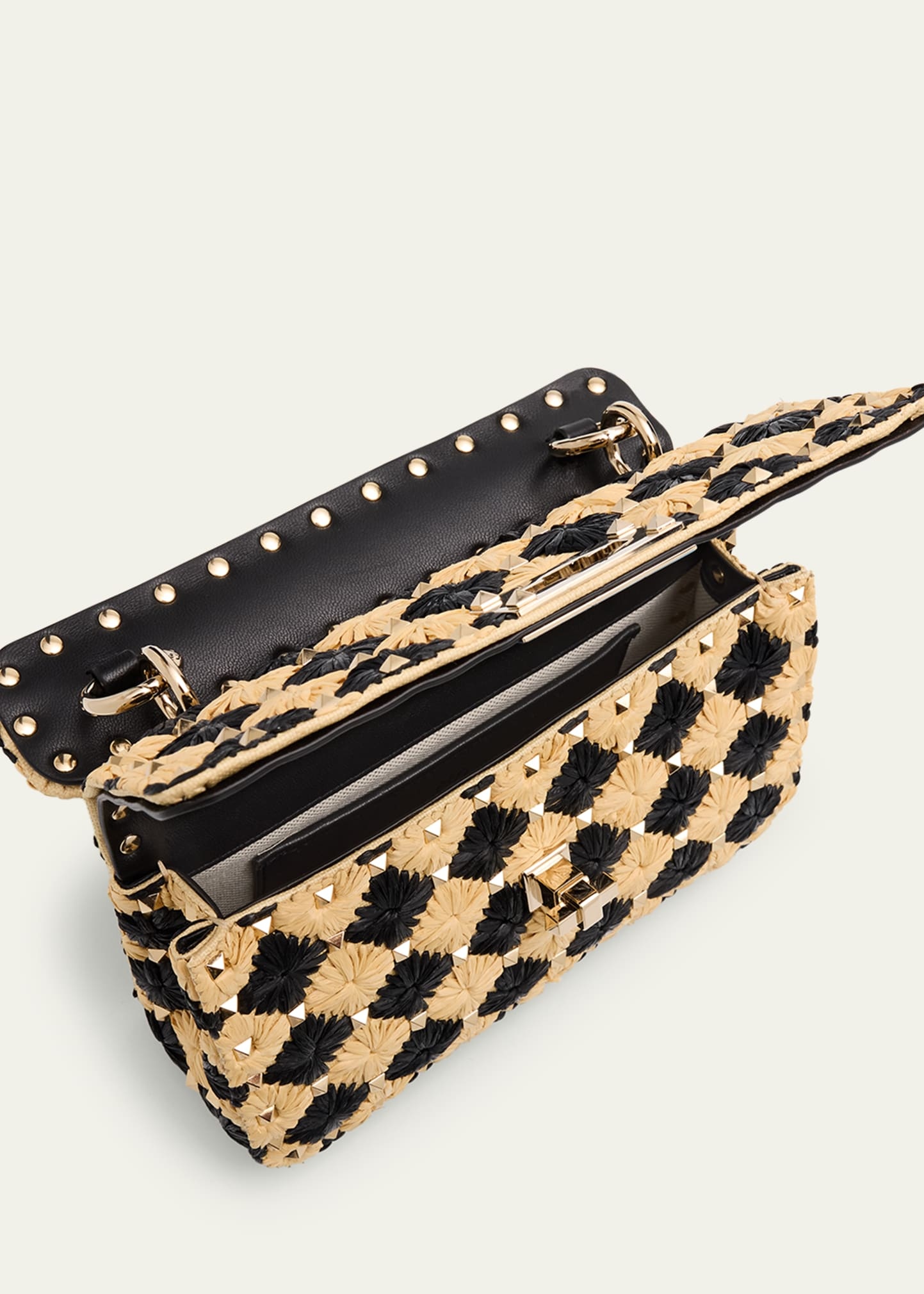 Rockstud Checkered Woven Shoulder Bag - 4