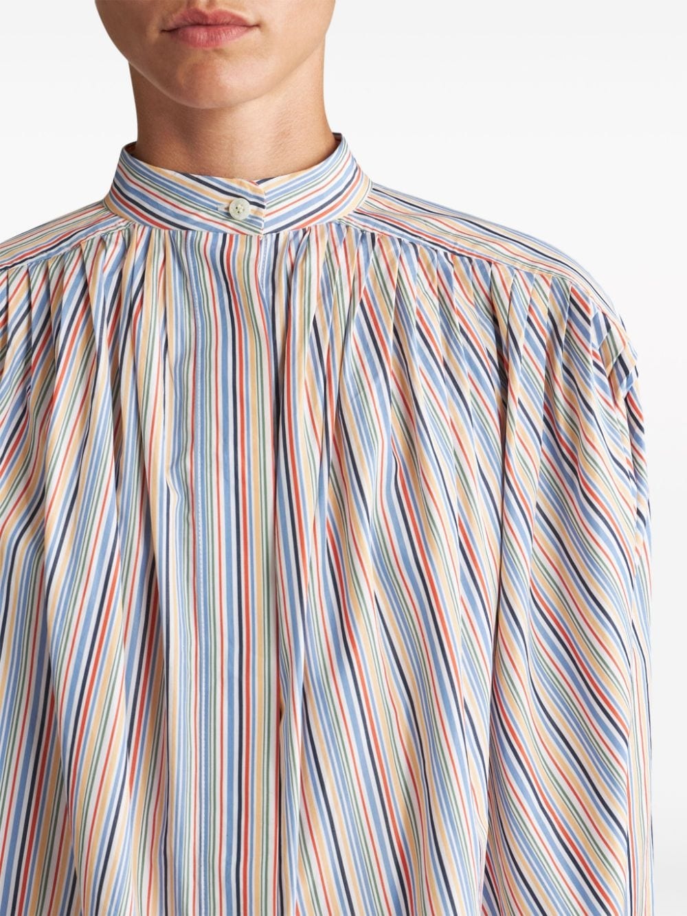 striped gathered cotton blouse - 4