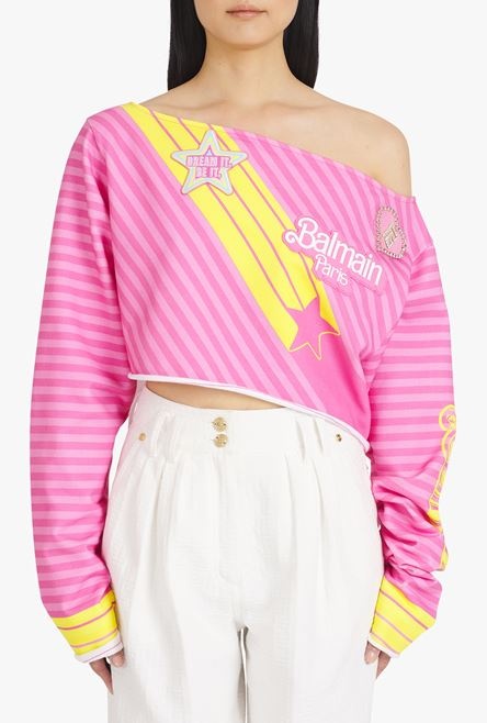 Balmain x Barbie - Pink eco-designed cotton off-the-shoulder crop top - 5