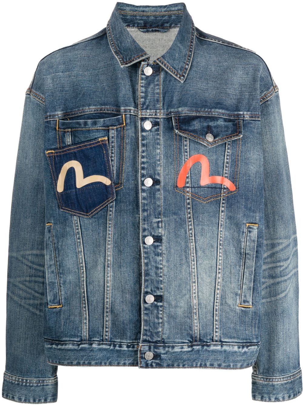 seagull-print denim jacket - 1