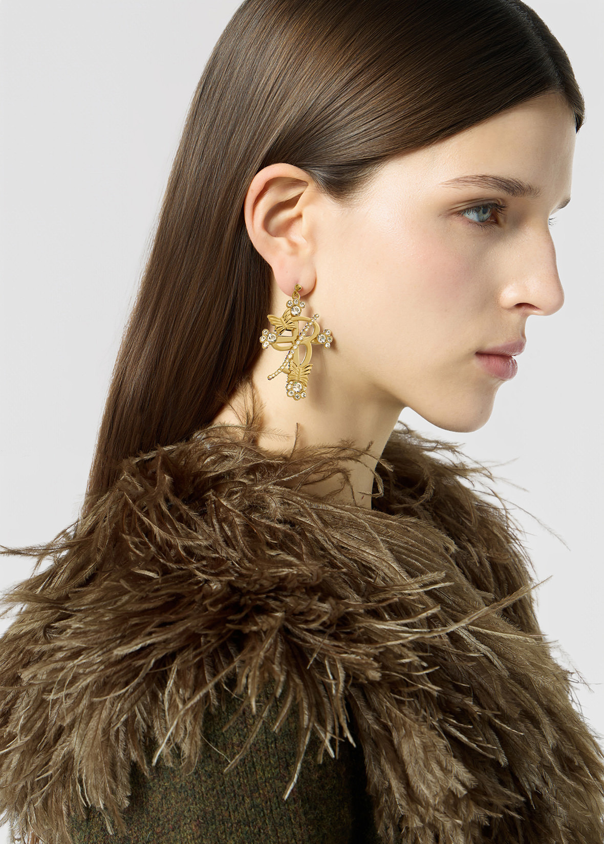 METAL B MONOGRAM EARRINGS WITH STONES - 4