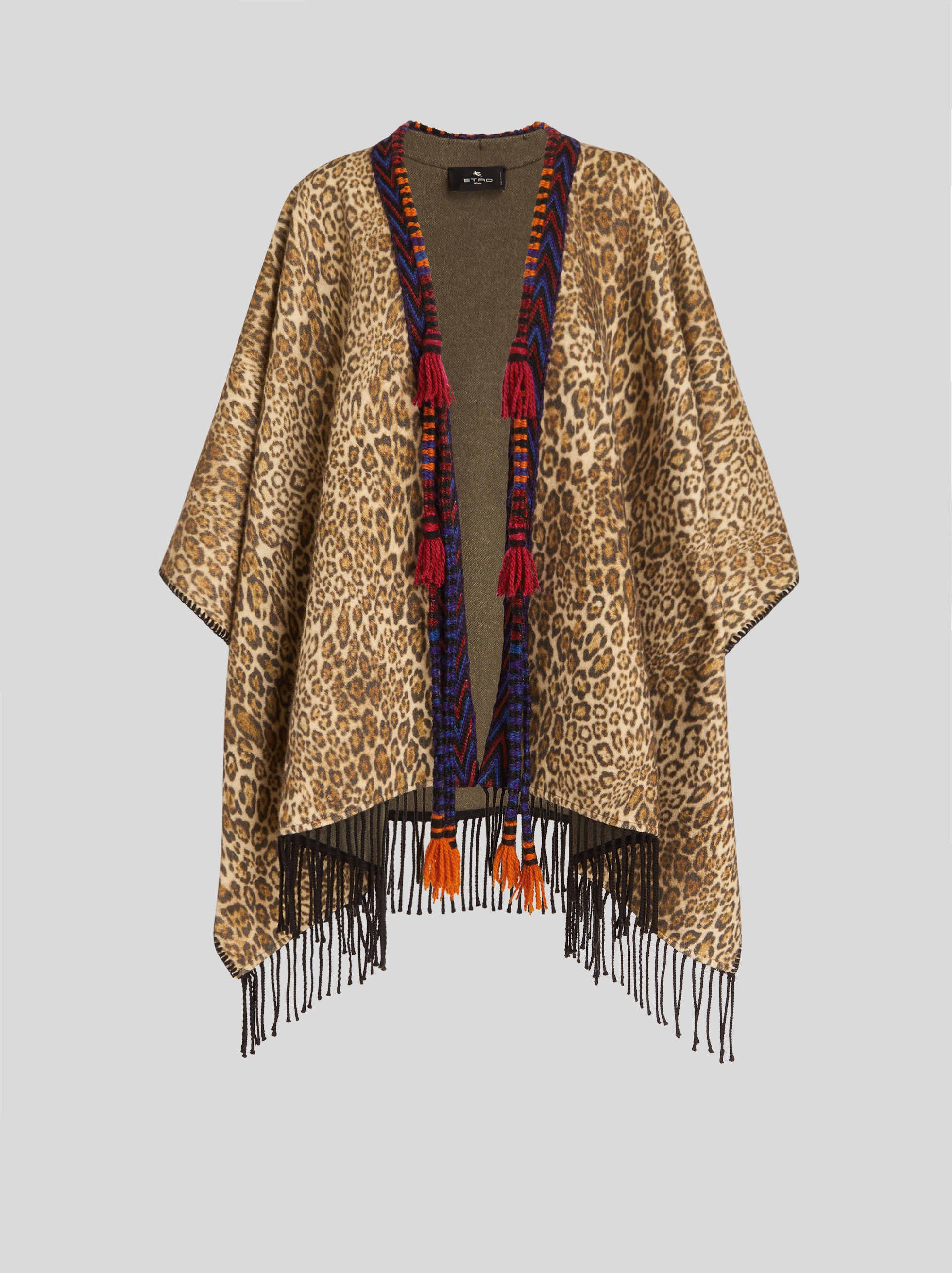 FRINGED ANIMALIER WOOL CAPE - 1