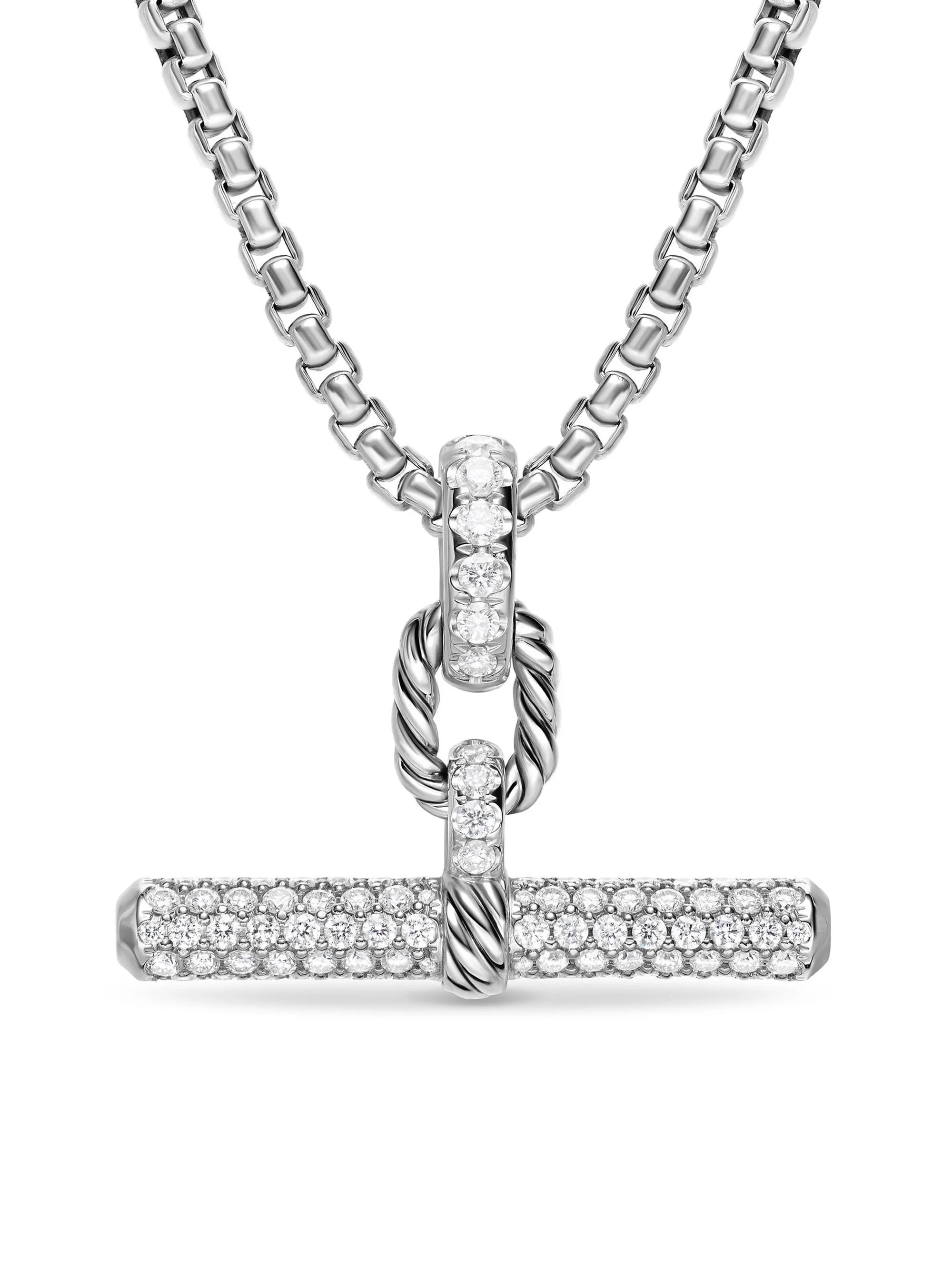 Women's DY Madison Toggle Pendant in Sterling Silver with Diamonds, 29MM - Diamond - 1