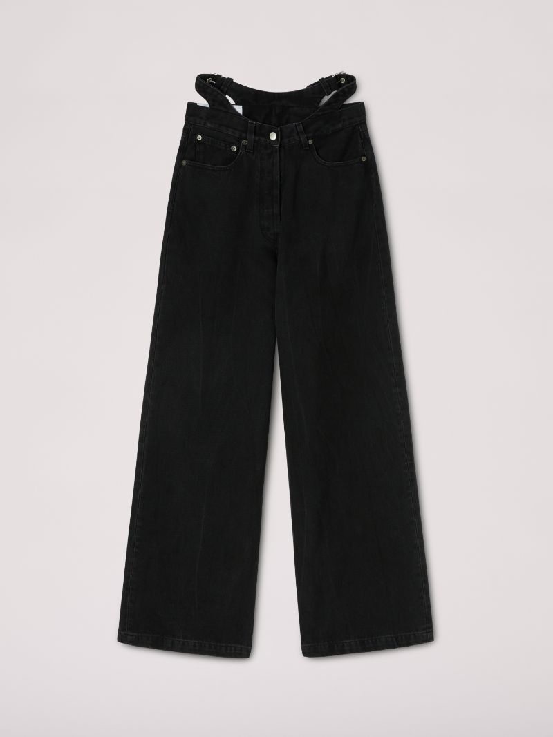 BELTED BAGGY DENIM PANTS - 1