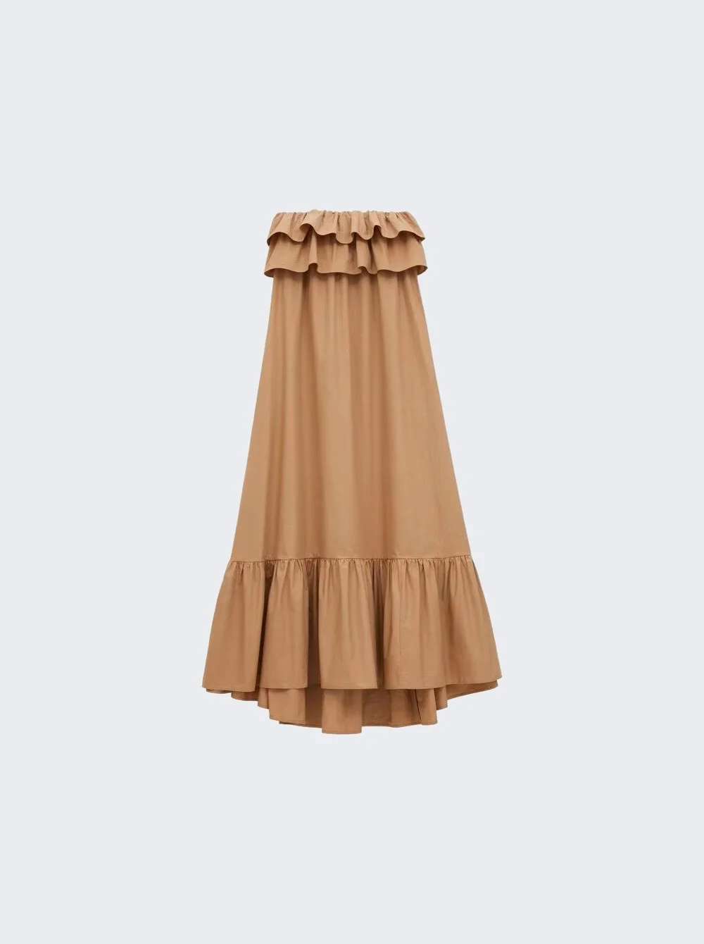 Strapless ruffled 면 가발 maxi 드레스 베이지 - 1