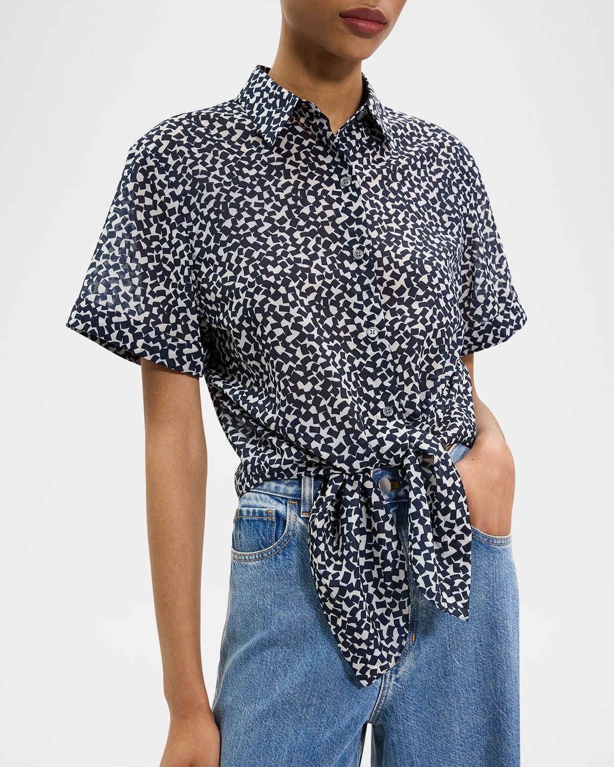 Geometric-Print Tie-Front Shirt - 5