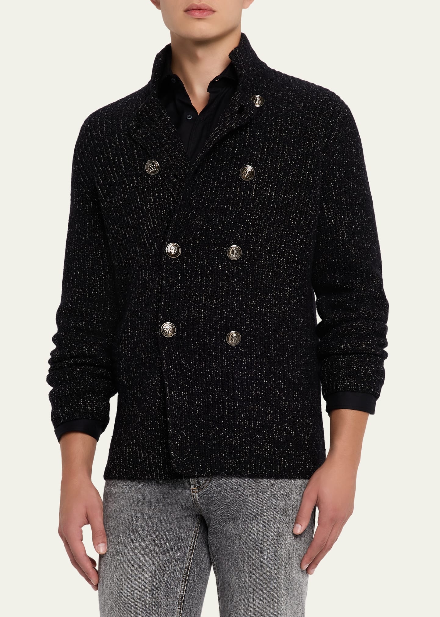 Men's Wool, Silk, and Cashmere Double-Breasted Cardigan - 4