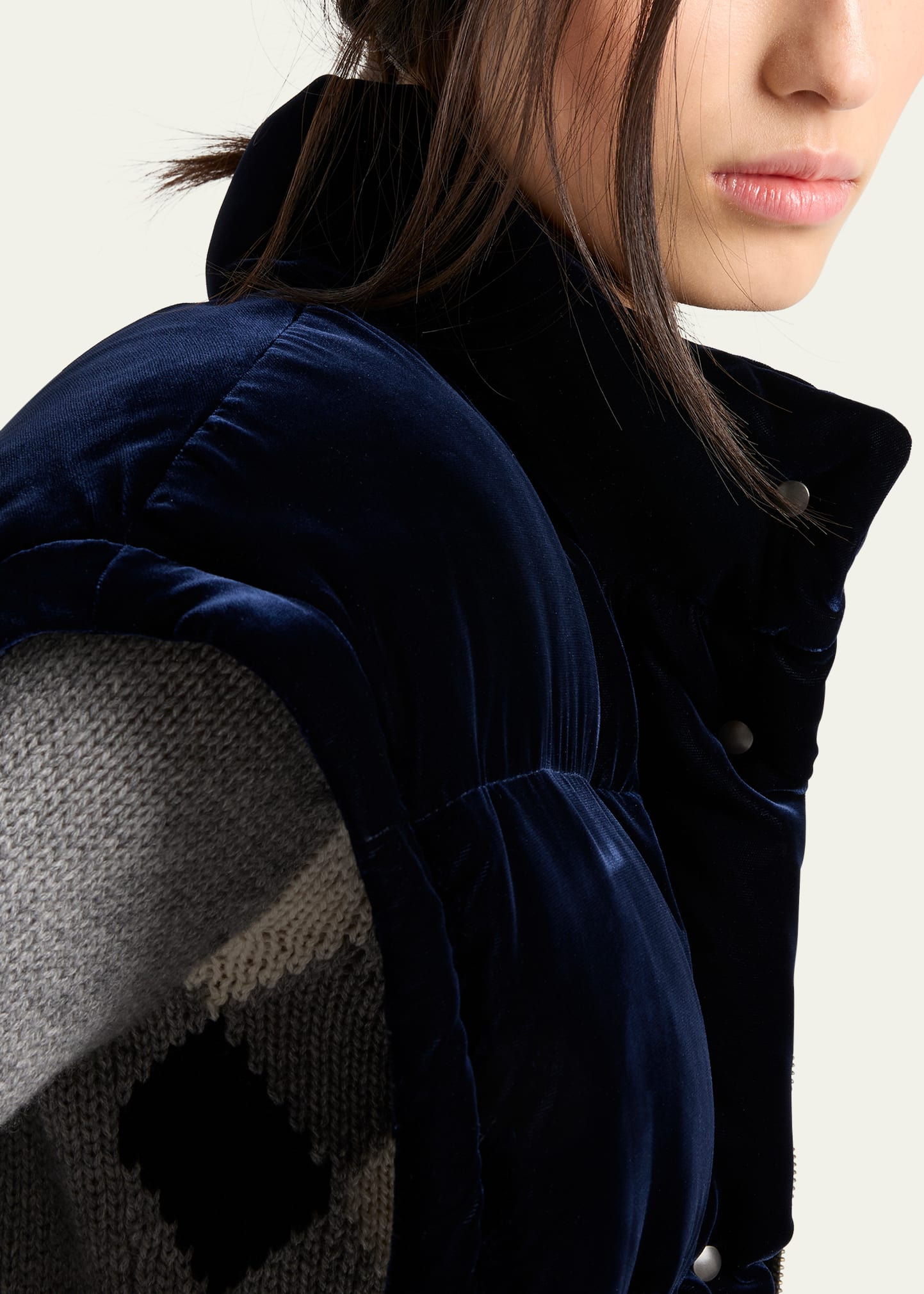 Convertible Cropped Velvet Down Jacket - 5
