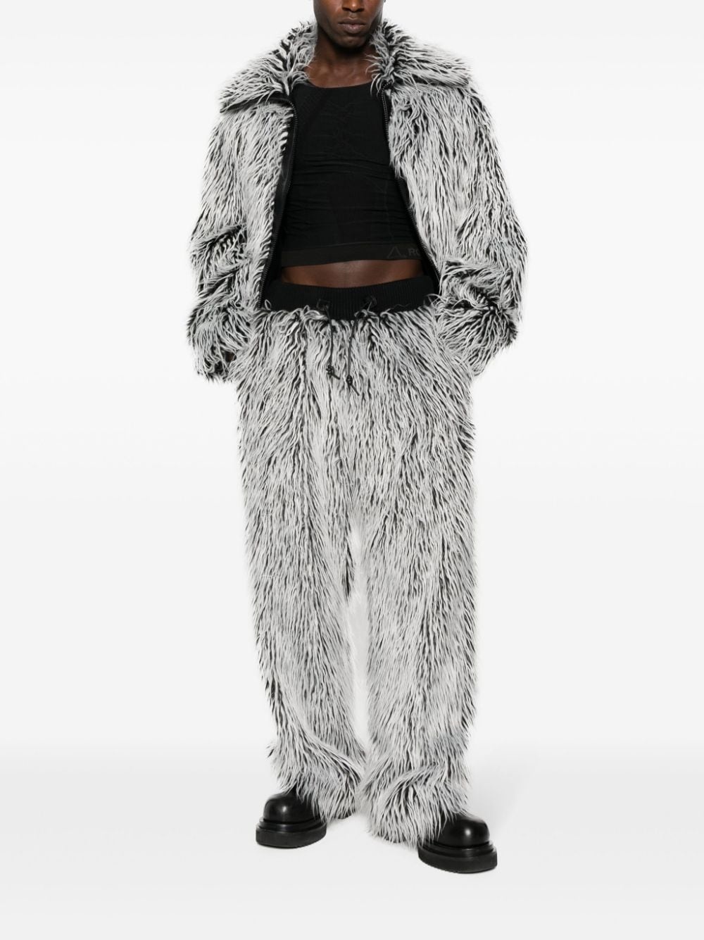 faux-fur tailored-cut trousers - 2